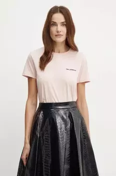 Хлопковая футболка Karl Lagerfeld, розовый