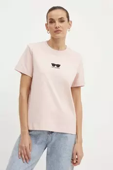 Хлопковая футболка Karl Lagerfeld, розовый