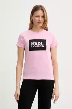 Хлопковая футболка Karl Lagerfeld, розовый