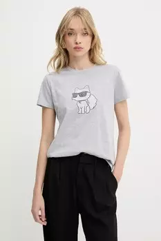 Хлопковая футболка Karl Lagerfeld, серый