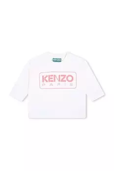 Хлопковая футболка Kenzo Kids с длинными рукавами для мальчиков, бежевый