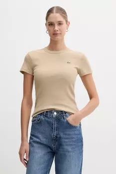 Хлопковая футболка Lacoste, бежевый