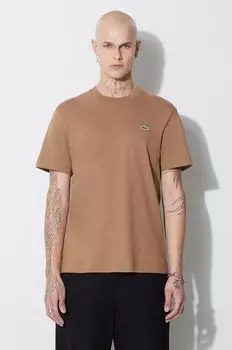 Хлопковая футболка Lacoste, коричневый