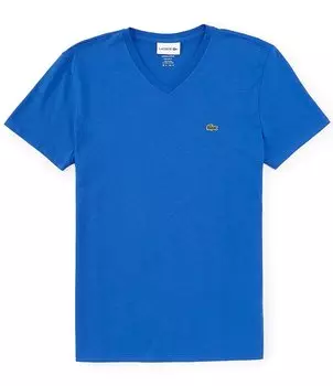 Хлопковая футболка Lacoste Pima с короткими рукавами и v-образным вырезом, синий