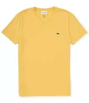Хлопковая футболка Lacoste Pima с короткими рукавами и v-образным вырезом, желтый