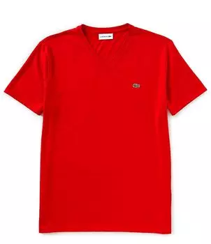 Хлопковая футболка Lacoste Pima с короткими рукавами и v-образным вырезом, красный