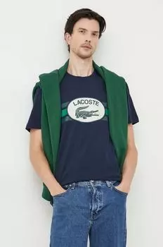 Хлопковая футболка Lacoste, темно-синий