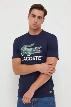 Хлопковая футболка Lacoste, темно-синий