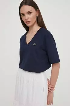 Хлопковая футболка Lacoste, темно-синий