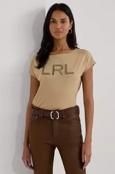 Хлопковая футболка Lauren Ralph Lauren, бежевый