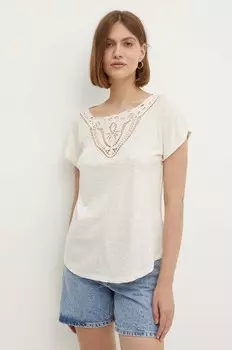 Хлопковая футболка Lauren Ralph Lauren, бежевый