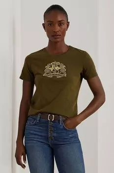 Хлопковая футболка Lauren Ralph Lauren, зеленый