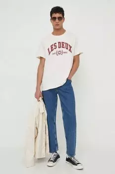 Хлопковая футболка Les Deux, бежевый