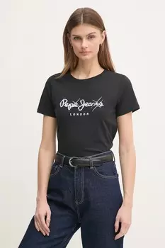 Хлопковая футболка LETICIA Pepe Jeans, черный