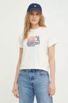 Хлопковая футболка Levi's, бежевый