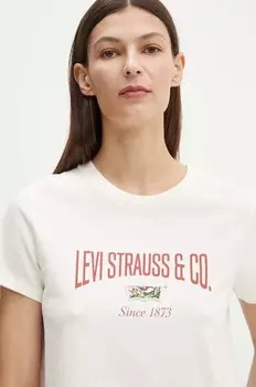 Хлопковая футболка Levi's, бежевый