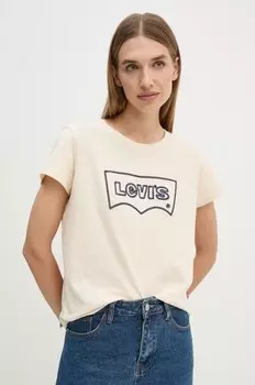 Хлопковая футболка Levi's, бежевый