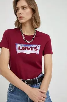 Хлопковая футболка Levi's, бордовый