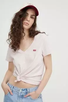 Хлопковая футболка Levi's, розовый