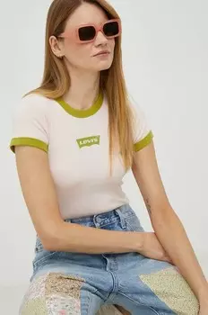 Хлопковая футболка Levi's, розовый