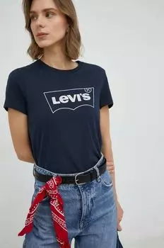 Хлопковая футболка Levi's, темно-синий