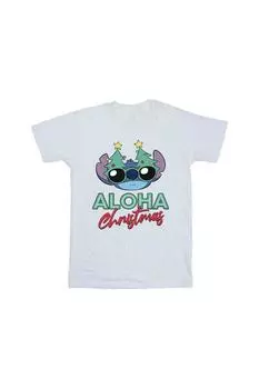 Хлопковая футболка «Лило и Стич в оттенках рождественской елки» Disney, белый