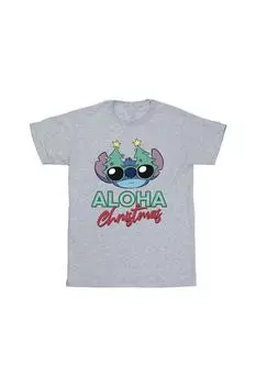Хлопковая футболка «Лило и Стич в оттенках рождественской елки» Disney, серый