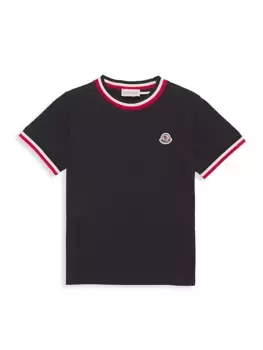 Хлопковая футболка Little Boy's & Boy's с логотипом Ringer Moncler, темно-синий