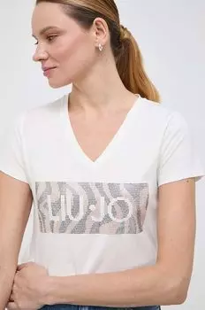 Хлопковая футболка Liu Jo, бежевый