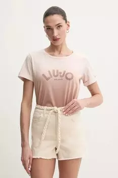 Хлопковая футболка Liu Jo, бежевый