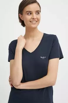 Хлопковая футболка LORETTE с V-образным вырезом Pepe Jeans, темно-синий