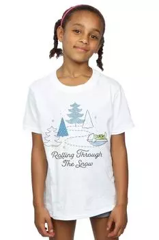 Хлопковая футболка «Мандалорец, катящийся по снегу» Star Wars, белый