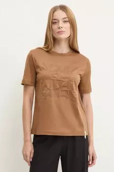 Хлопковая футболка Max Mara Leisure, коричневый