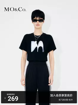 Хлопковая футболка Moco с принтом, круглым вырезом и короткими рукавами, черный