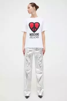 Хлопковая футболка Moschino Jeans, белый