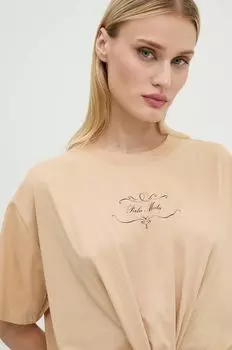 Хлопковая футболка Moschino Jeans, бежевый