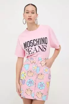 Хлопковая футболка Moschino Jeans, розовый