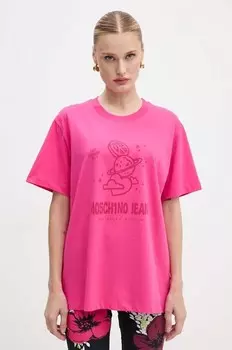 Хлопковая футболка Moschino Jeans, розовый