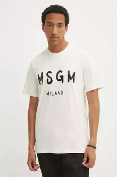 Хлопковая футболка Msgm, бежевый