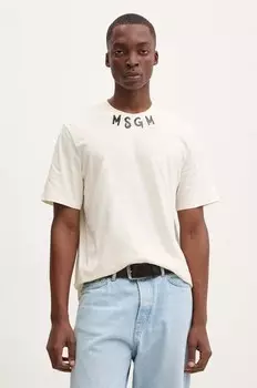 Хлопковая футболка Msgm, бежевый