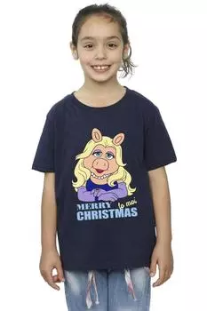 Хлопковая футболка Muppets Miss Piggy Queen of Holidays Disney, темно-синий