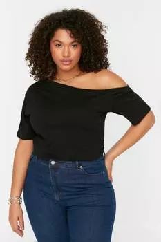 Хлопковая футболка на одно плечо Trendyol, черный
