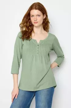 Хлопковая футболка на пуговицах с цветочным узором Long Tall Sally, зеленый