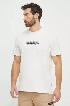 Хлопковая футболка Napapijri, бежевый