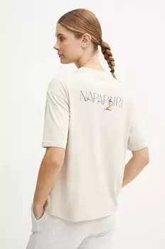 Хлопковая футболка Napapijri S-Bise, бежевый