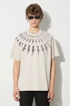 Хлопковая футболка Neil Barett EASY DROPPED SHOULDER FAIRISLE Neil Barrett, бежевый