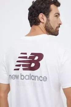 Хлопковая футболка New Balance, бежевый