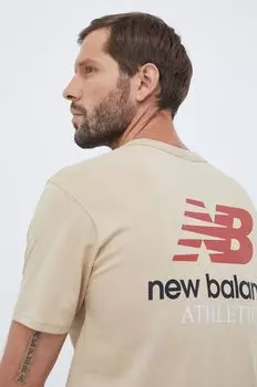 Хлопковая футболка New Balance, бежевый