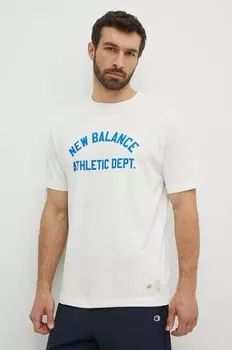 Хлопковая футболка New Balance, бежевый