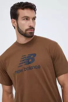 Хлопковая футболка New Balance, коричневый